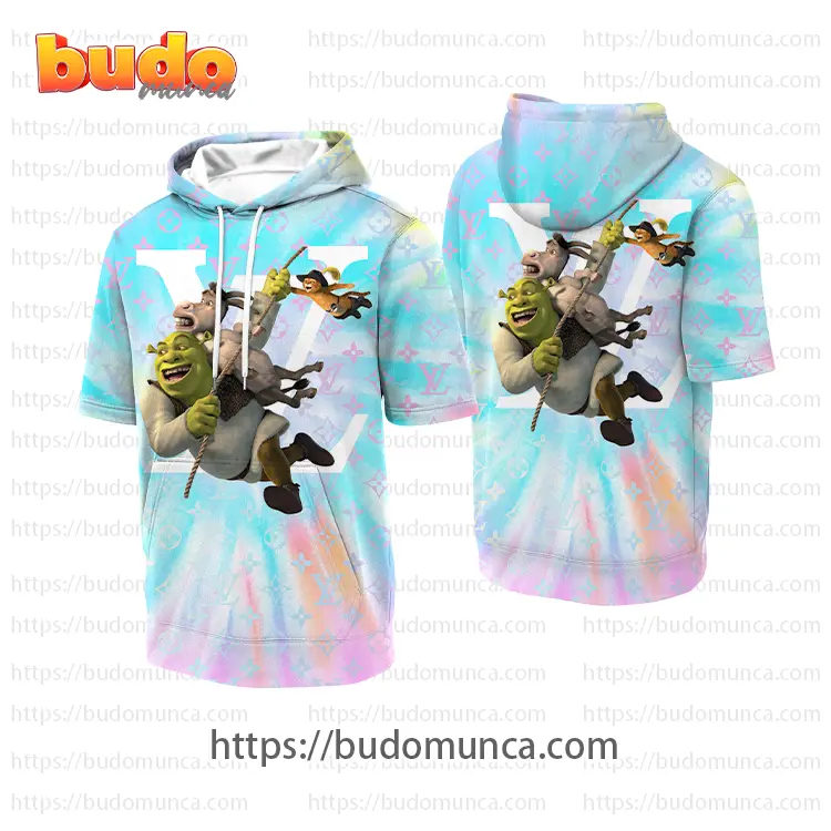 Louisvuitton and shrek with friends movie hooded short sleeve t-shirt gift uninque for kid man women